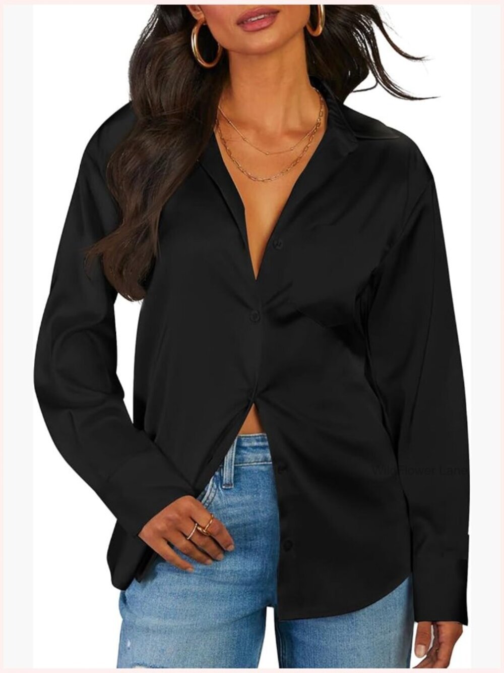 Silk Satin Button Down Blouse Soft Long Sleeve Work Shirt Women